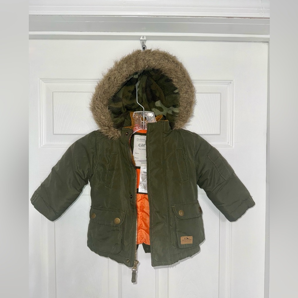 Carter's Baby Boy Faux Fur Hooded Parka Winter Coat Size 18M.